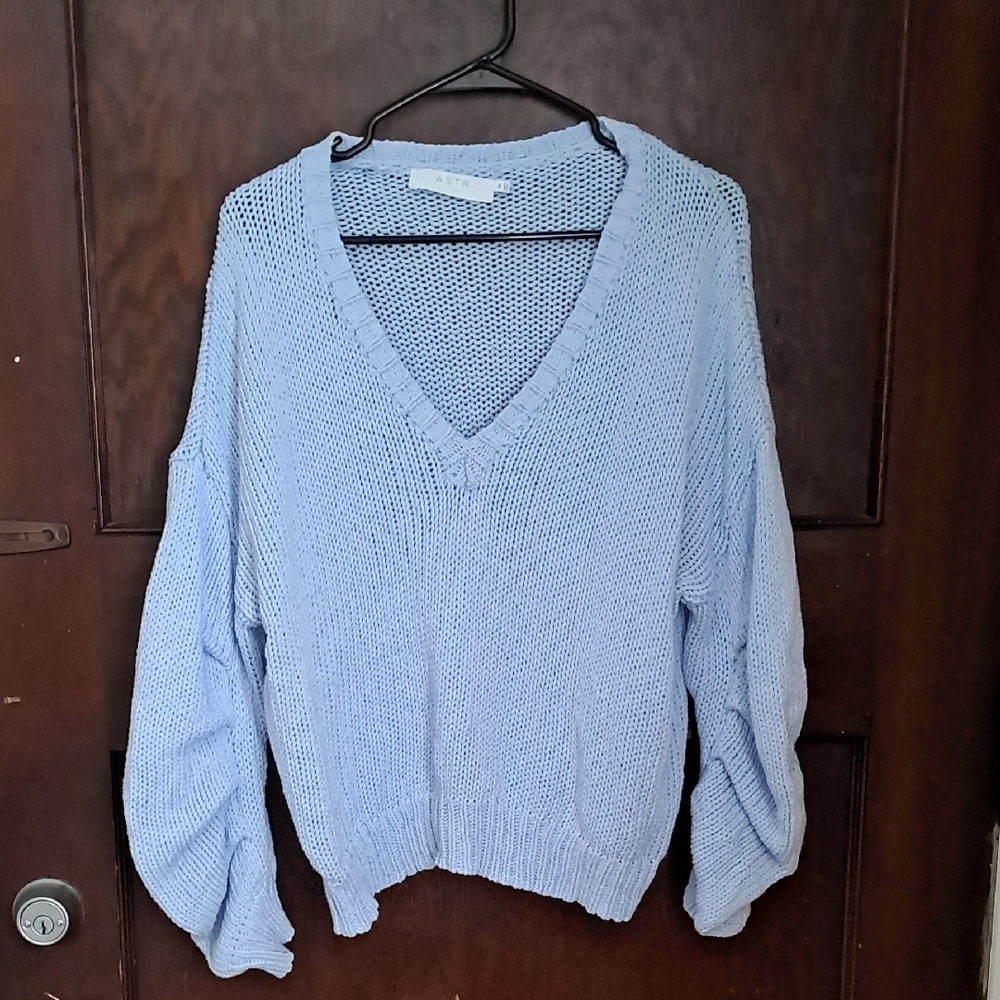 Light Blue V-Neck Women's Sweater